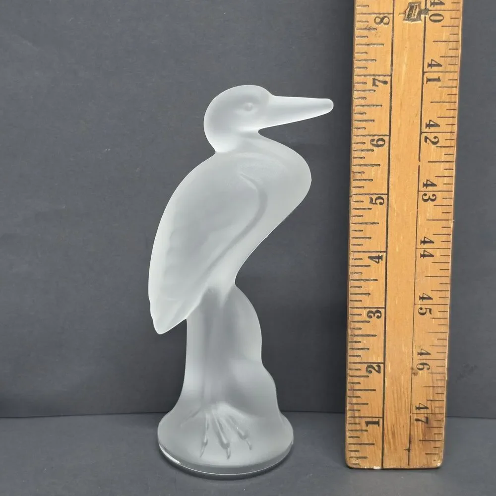 Duncan & Miller Vintage Frosted Glass Large Heron Bird Figurine 6.75